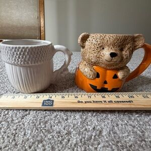 Off-White Acorn Mug & Ralph Lauren–Inspired Pumpkin Teddy Bear Mug Fall Cup Set